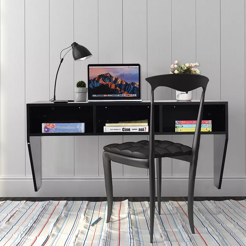 Wall Mounted Floating Sturdy Computer Table with Storage Shelf