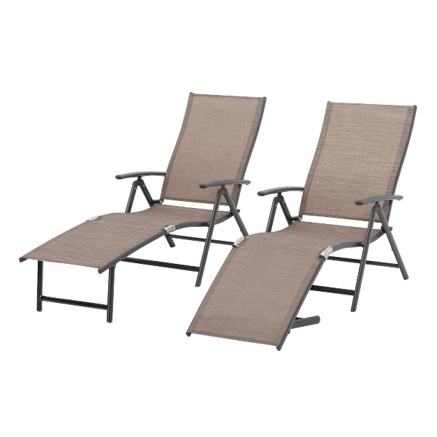 2pk Outdoor Aluminum Folding Recliner Adjustable Chaise Lounge Crestlive Products