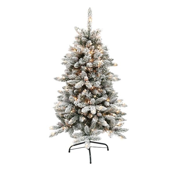 4.5 Foot Christmas Tree，PreLit Flocked Bennington Fir Artificial Christmas Tree with 150 ULListed Clear Lights，Snow Tree