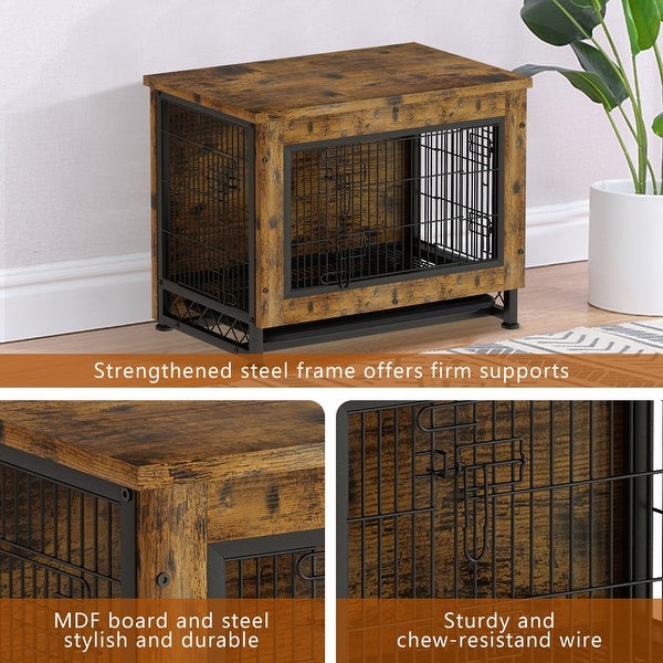 Grondin Industrial Style Wooden Dog Crate Furniture Style Dog Kennel with 3 Doors and Bottom Slide Out Tray