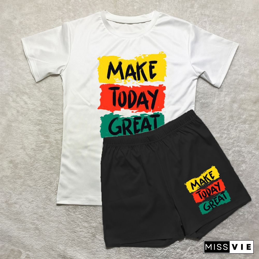 Casual Short Sleeve T Shirt Joggers Shorts Set