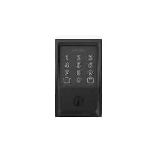 Schlage Century Encode Smart Wifi Deadbolt Door Lock with Alarm and Latitude Lever Handleset in Matte Black FE489CEN622LAT