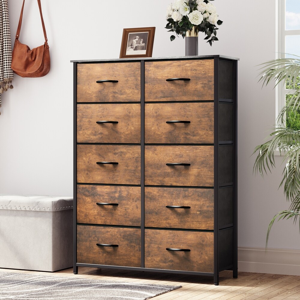 Modern 10 Drawer Dresser Fabric Storage Tower