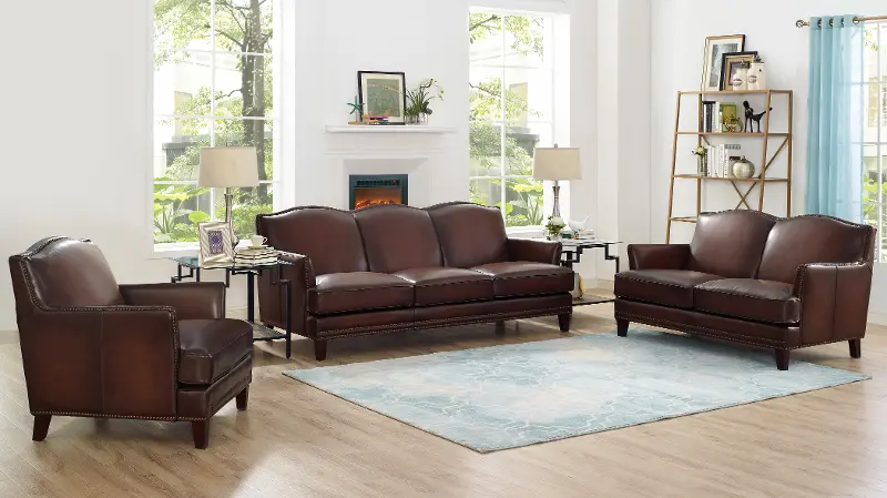 Manchester Brown Leather 3 Piece Living Room Set