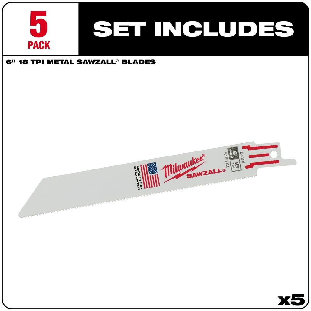 MW 6 in. 18TPI SAWZALL Blade 5PK 48-00-5184 from MW