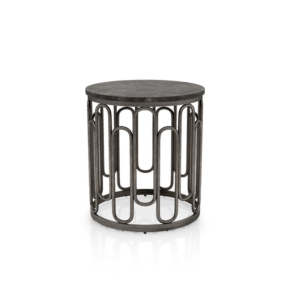 Lars Modern Round End Table with Marble Top  Metal Legs  Sturdy Decorative Metal Base by Furniture of America