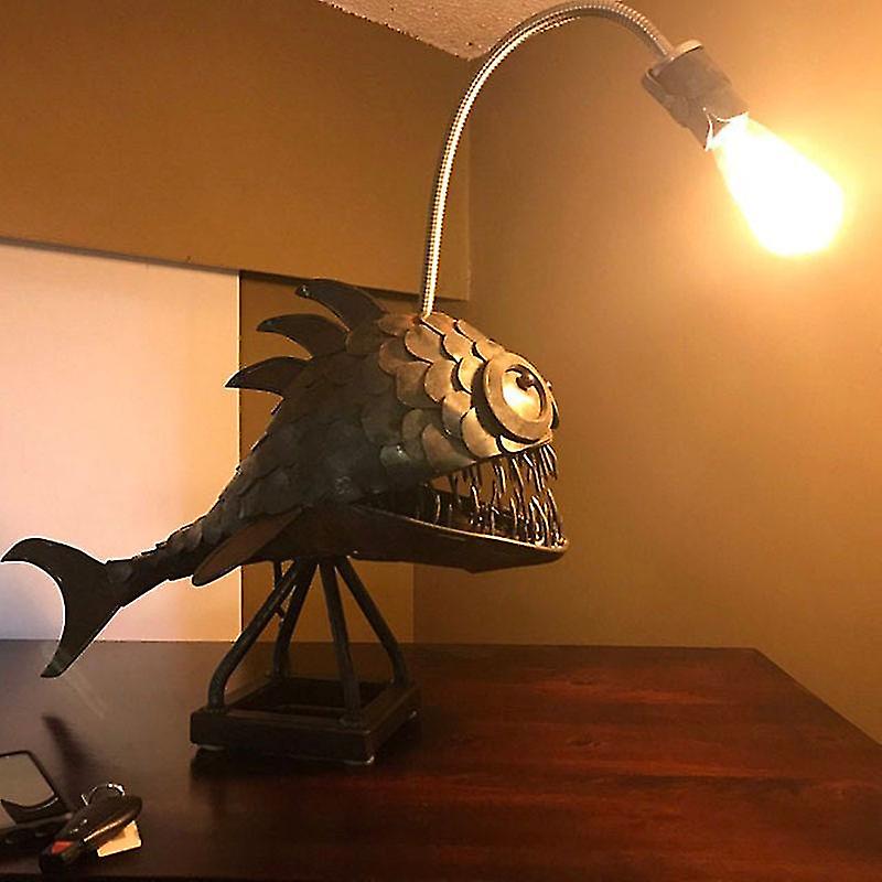 Angler Fish Lamp Usb Rechargeable Desktop Metal Light Handmade Craft Home Livingroom Decoration