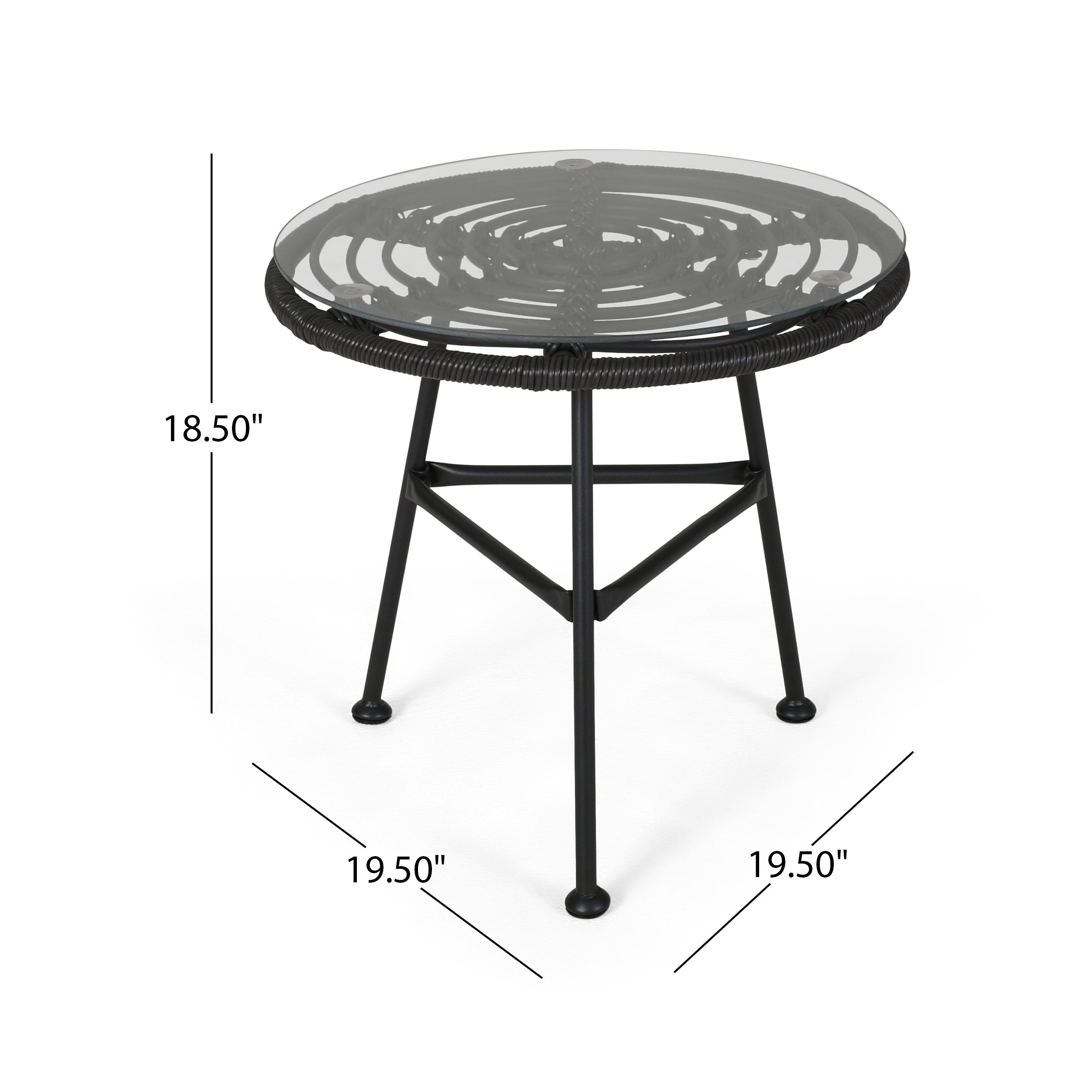 Rodney Outdoor Woven Faux Rattan Side Table with Glass Top