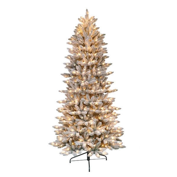 Puleo International 9' PreLit Slim Flocked Fraser Fir Artificial Christmas Tree