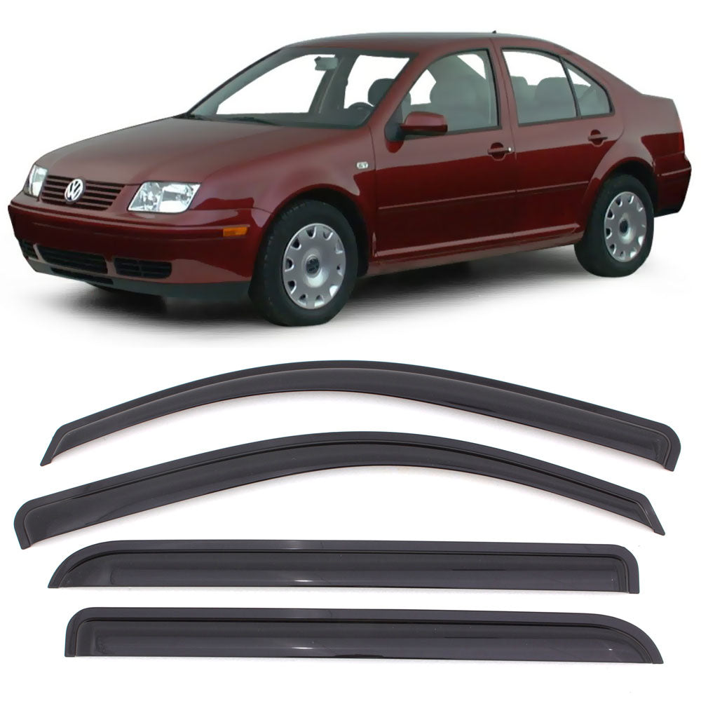 Ikon Motorsports Window Visors Windshield Fit 99-05 VW Jetta IV A4 Typ 1J MK4 Acrylic 4Pc Set Outside Mount