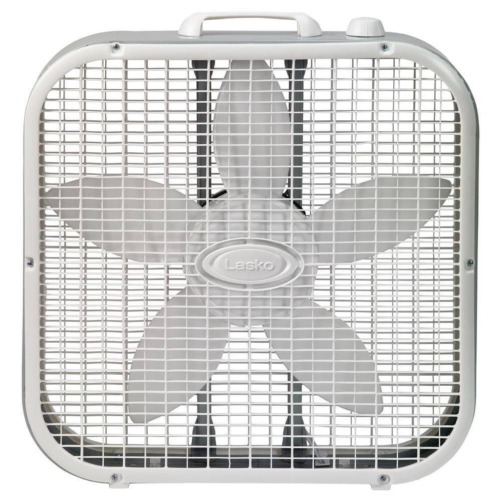 Lasko 20 in. 3 Speeds Box Fan in White with Save-Smart Technology for Energy Efficiency Carry Handle B20201