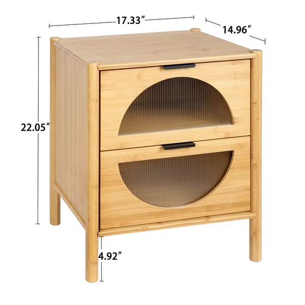 2 Drawer End Table，Bamboo Mid Century Modern Nightstand，Bedside Table Accent End Table Side Table for Living Room