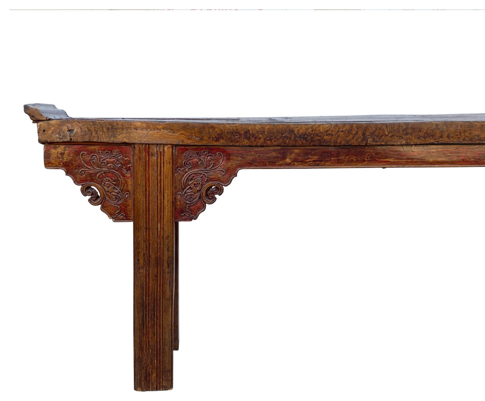 Chinese Rustic Brown Vintage Ru Yi Wood Side Altar Console Table Hcs5969   Asian   Console Tables   by Golden Lotus Antiques  Houzz