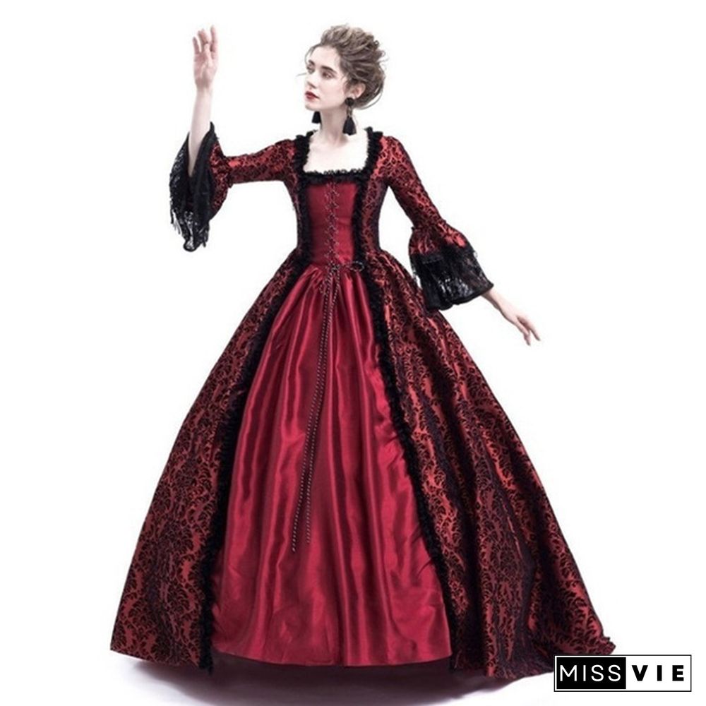 Vintage Medieval Palace Women Evening Party Dress Fancy Renaissance Pleuche Dress Retro Velvet Tailed Dress Party Costume