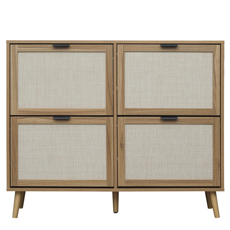 Freestanding Modern Shoe Storage with 4 Rattan Doors