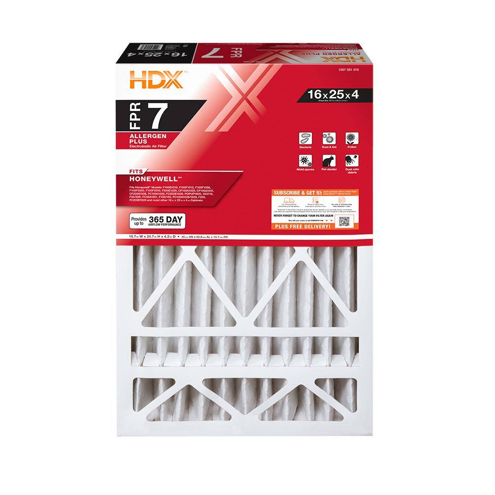 HDX 16 in. x 25 in. x 4 in. Honeywell Replacement Pleated Air Filter FPR 7 HDX-HW1625-11-3