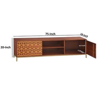 THE URBAN PORT Kalyn Brown and Brass Acacia Wood Handcrafted TV Media Console Entertainment Center Fits TVs up to 78 in. with 2 Doors UPT-276810