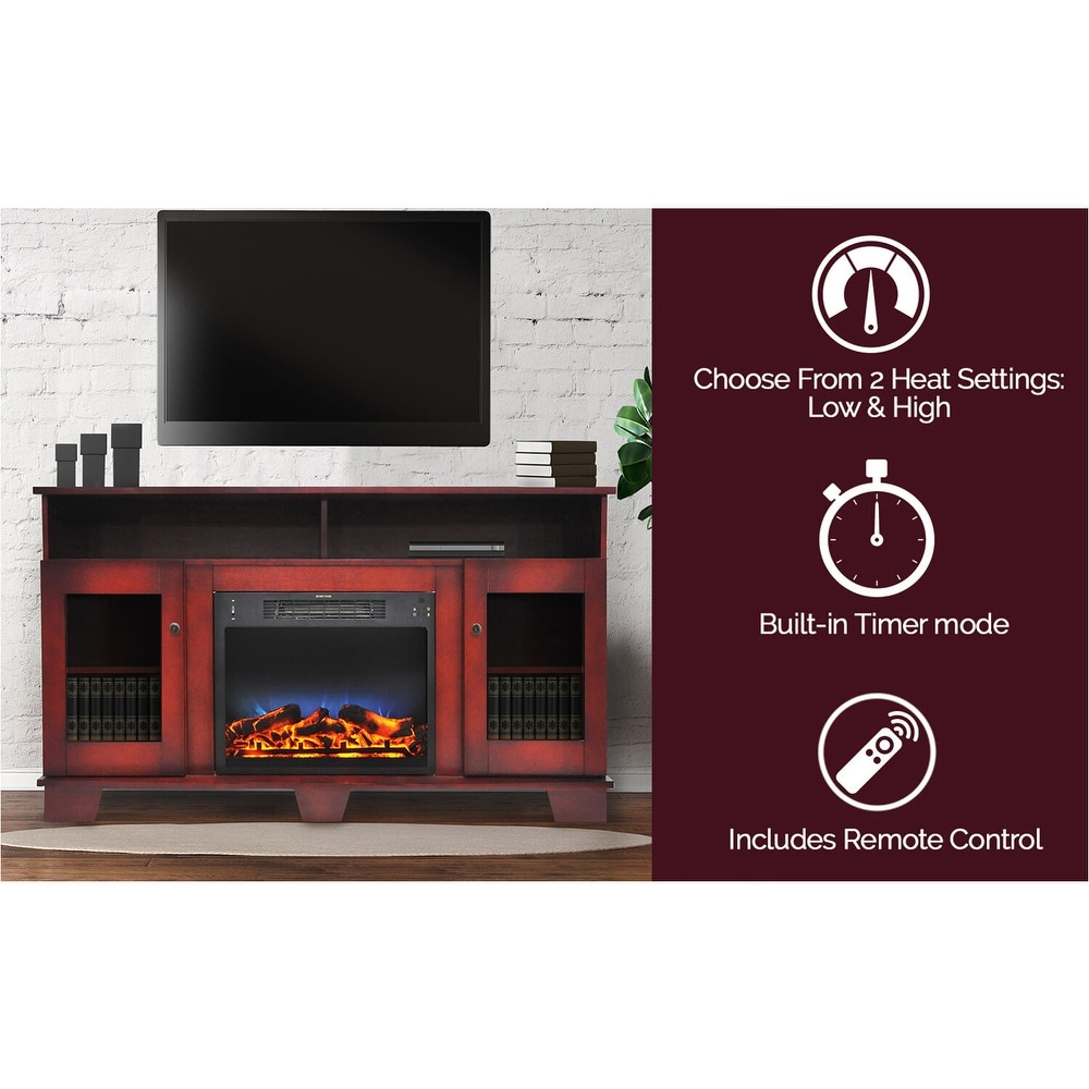 Cambridge Savona 59 In. Electric Fireplace in Cherry with Entertainment Stand and Multi Color LED Flame Display