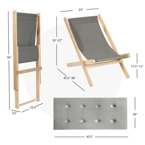 3-Position Adjustable and Foldable Wood Beach Sling Chair