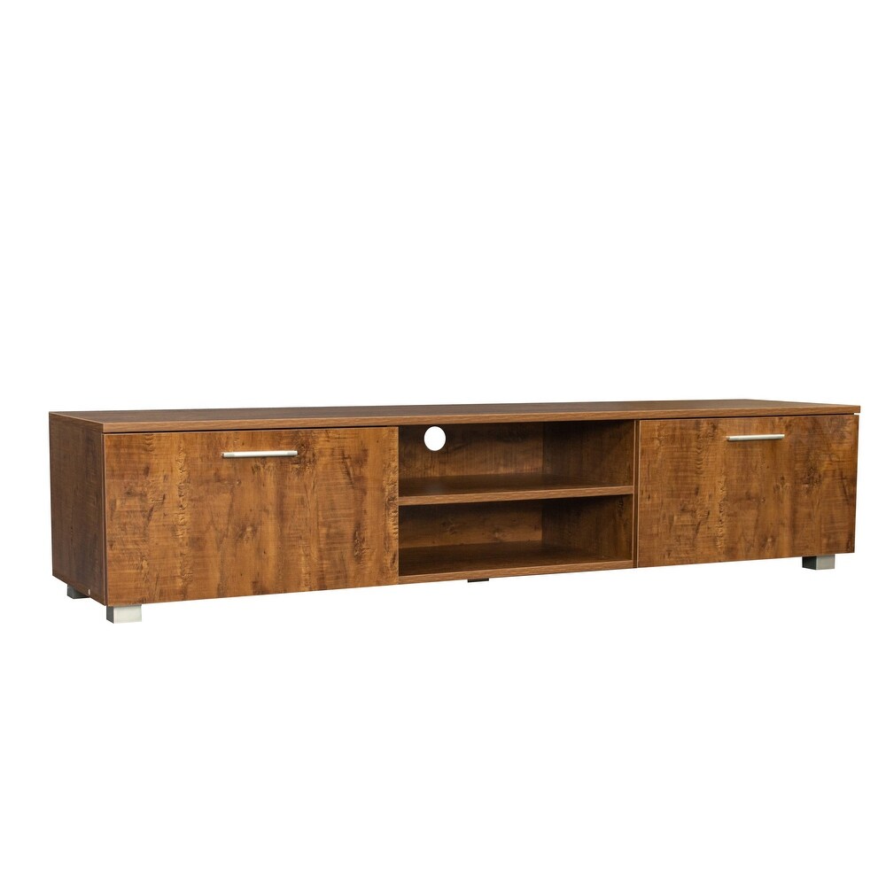 Wood Storage TV Stand  2 Storage Cabinet and Open Shelves  Entertainment Center for Up to 70\