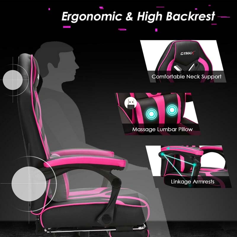 Massage Gaming Chair, Swivel Office Recliner, Adjustable Racing Computer Chair with Lumbar Support, Headrest & Retractable Footrest