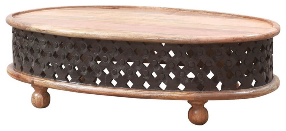 Lafever Rustic Solid Wood Hand Carved Round Coffee Table   Industrial   Coffee Tables   by Sierra Living Concepts Inc  Houzz