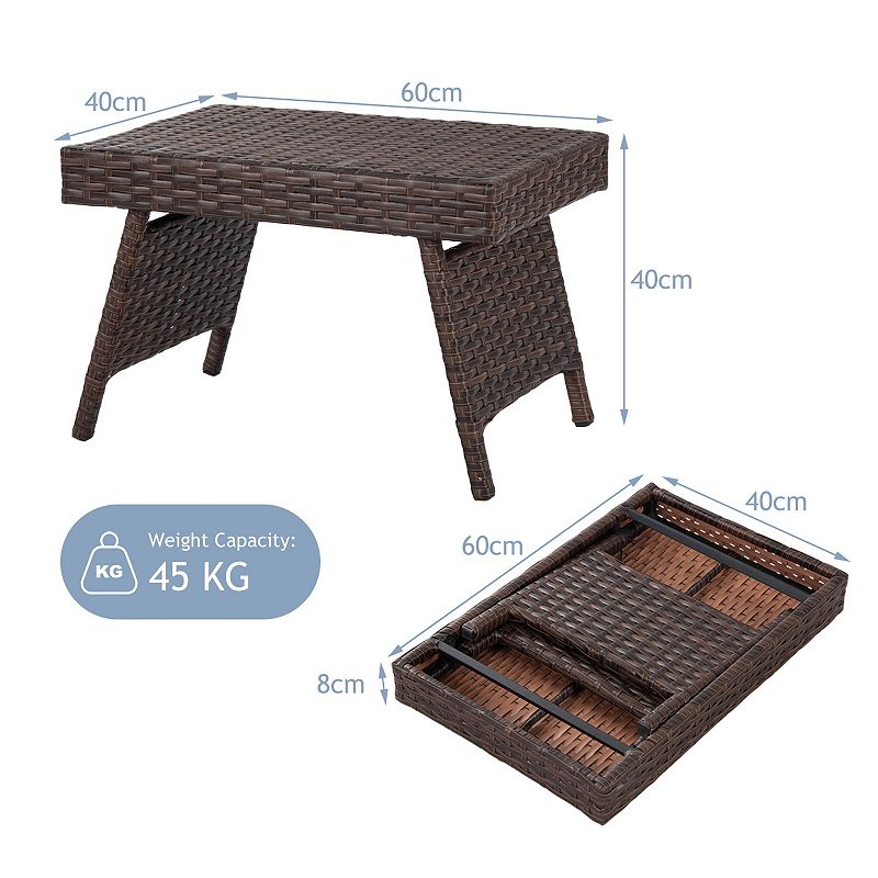 Folding PE Rattan Side Coffee Table Patio Garden Furniture