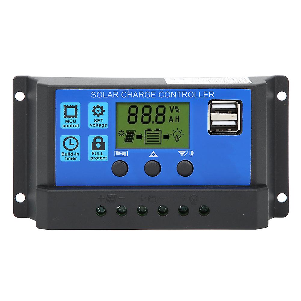 Solar Panel Controller Lcd Display Battery Charge Control Dual Usb Output 12v/24v 30a