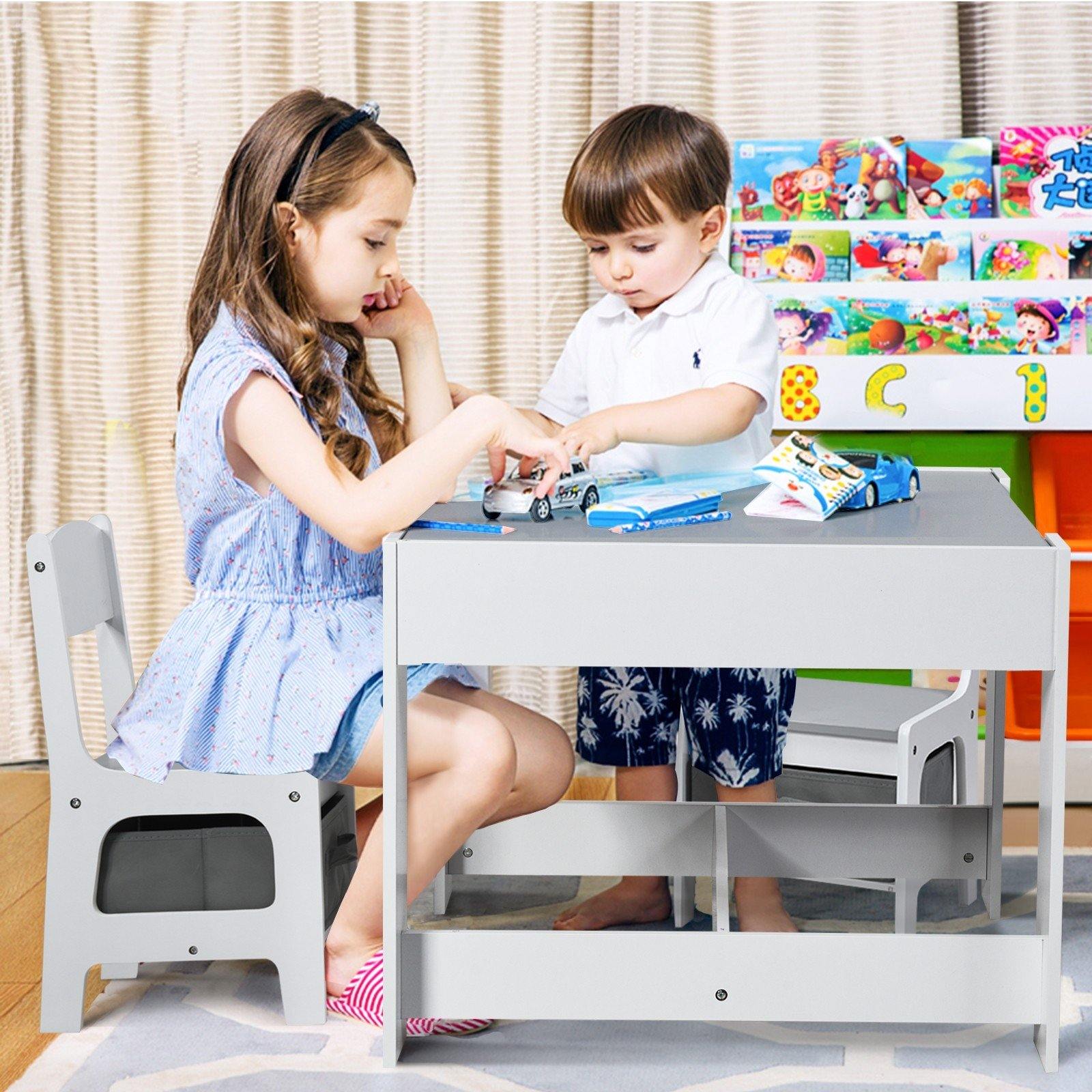 3 in 1 Kids Wood Table & 2 Chair Set | Children Activity Table Desk Sets