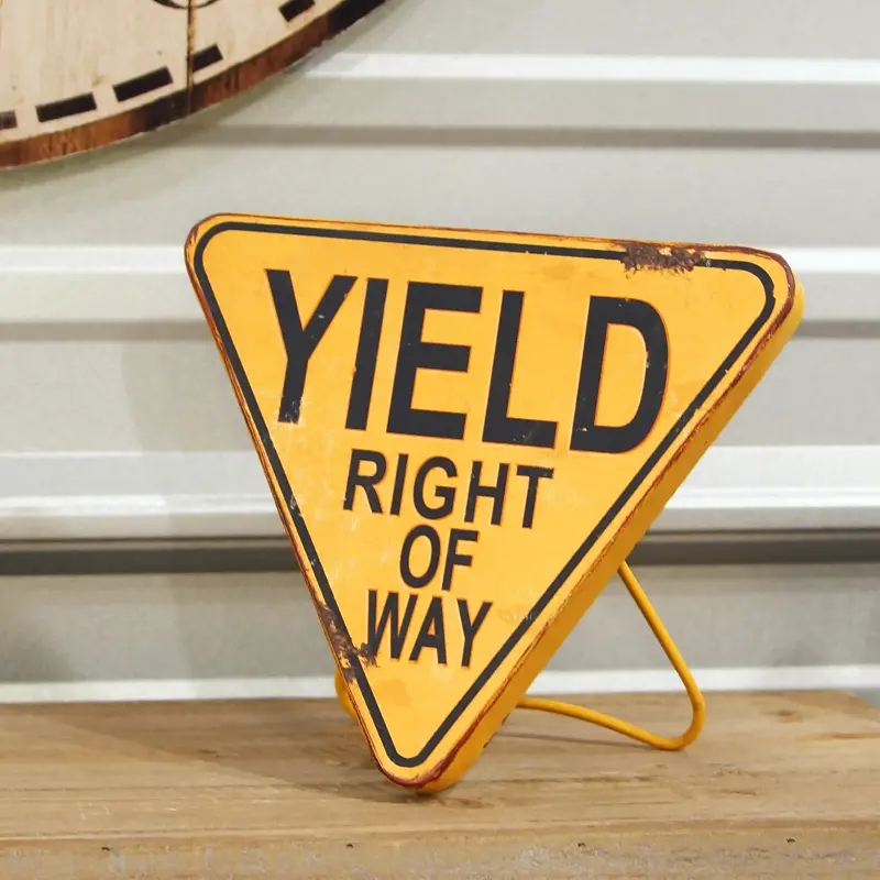 Yellow Standing Yield Metal Tabletop Sign