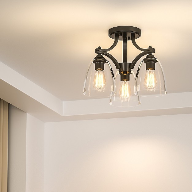 Tangkula Ceiling Light Fixture 3 light Semi Flush Mount Ceiling Lamp With Glass Shade Vintage Ceiling Chandelier Light