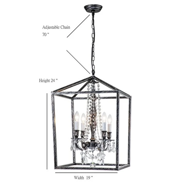 Alena 4-Light Crystal Foyer Lantern Chandelier Antique Black - 24