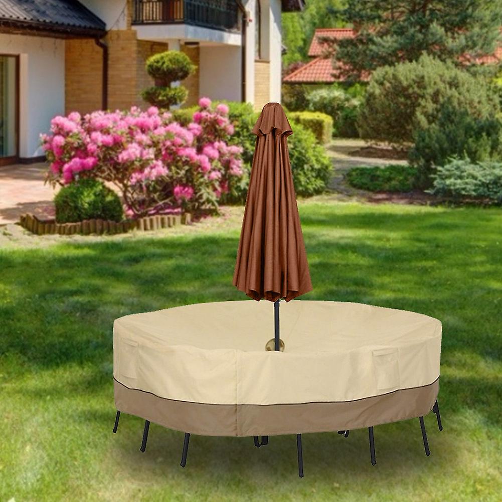 Outdoor Round Furniture Dustproof Cover Waterproof Protection with Umbrella Holes (180 x 60cm)