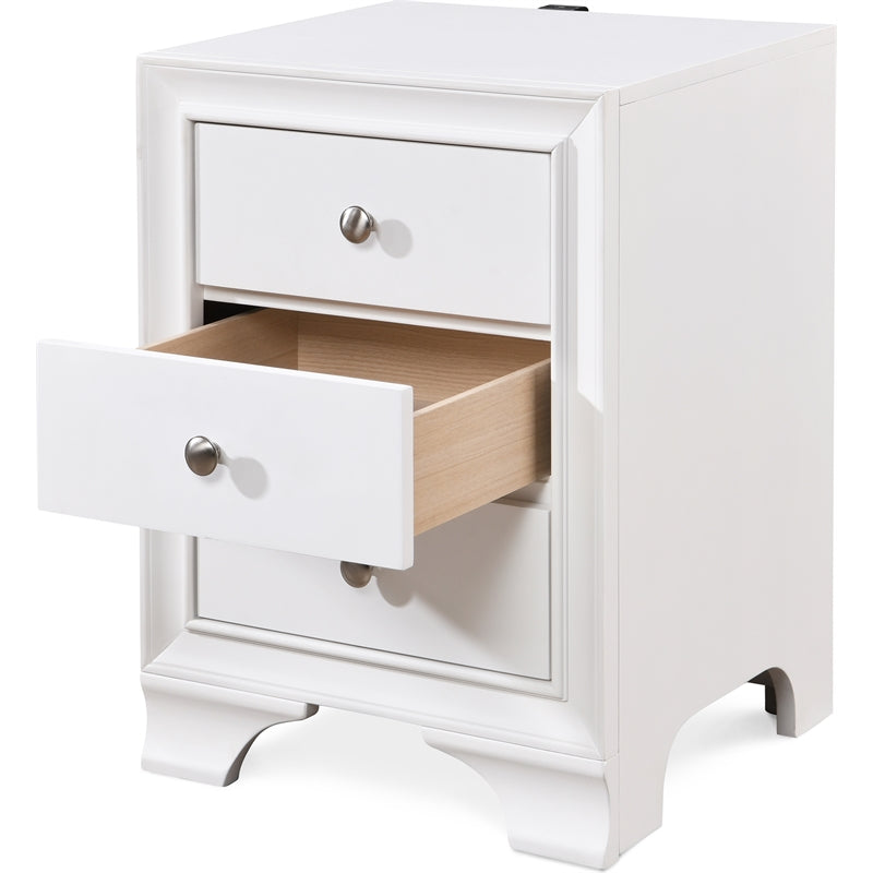 ClickDecor Edmond 3 Drawer Nightstand End Table with USB Charging Station, White