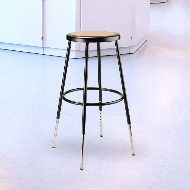 Adjustable Steel Stool With 14 quot Round Seat Pan Supports Up To 500 Pounds Black