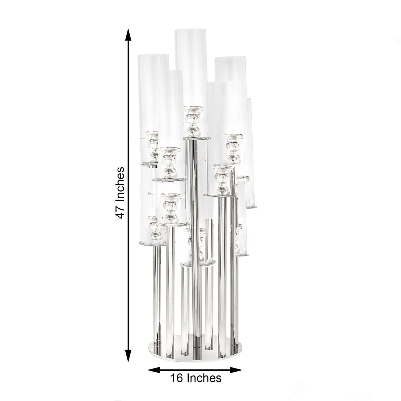 Clear 10 Arm Crystal Cluster Round Taper Candelabra, Candle Holder For Votive Pillar Candles With Mirror Base 47