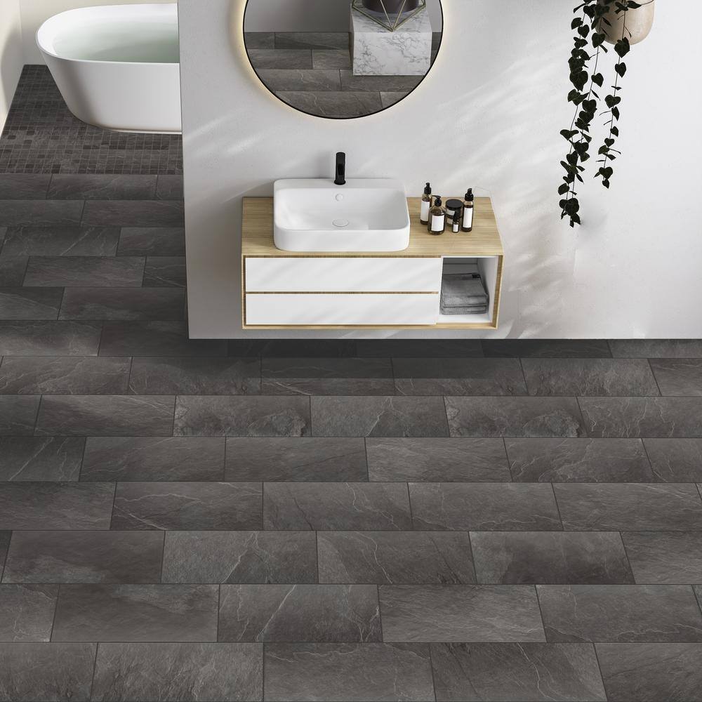 Florida Tile Home Collection Sediment Slate Black 12 in. x 24 in. Porcelain Floor and Wall Tile (13.62 sq. ft.Case) CHDESDS1012X24