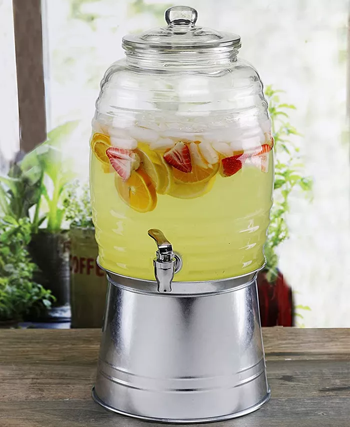 Style Setter Oak Grove 2.5 Gallon Dispenser with Glass Lid and Galvanized Base