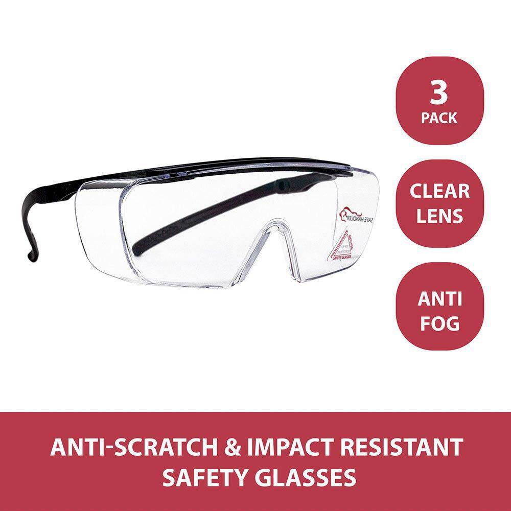 Safe Handler Duarte Premium Over Glasses 3 PAIRS ANSI Z87.1 Resistant Polycarbonate Lens UV400 Anti-Fog and Anti-Scratch SG-Duarte-M