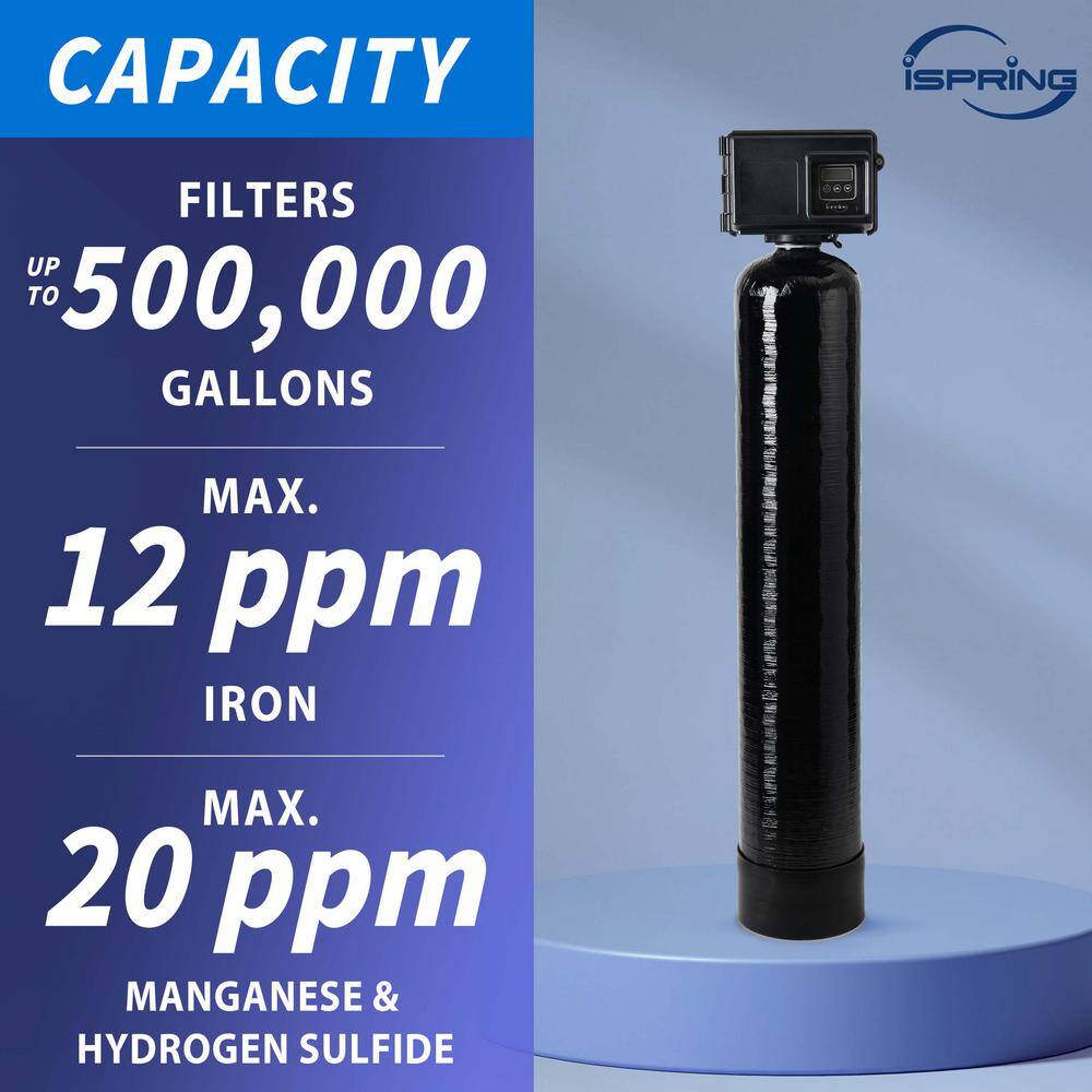 ISPRING Iron Manganese and Hydrogen Sulfide Water Filtration System Whole House Set and Forget Last up to 10 Years WCFM500K