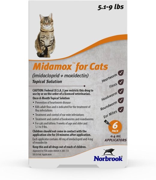 Midamox Topical Solution for Cats， 5.1-9 lbs， (Orange Box)