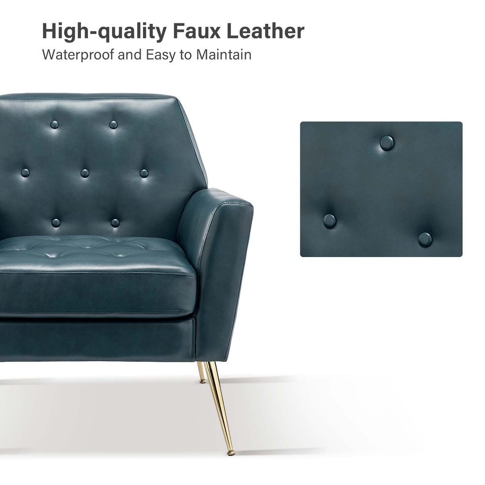 Lilia Modern Leather Button Tufted Arm Chair with Gold Accent Legs Set of 2 by HULALA HOME