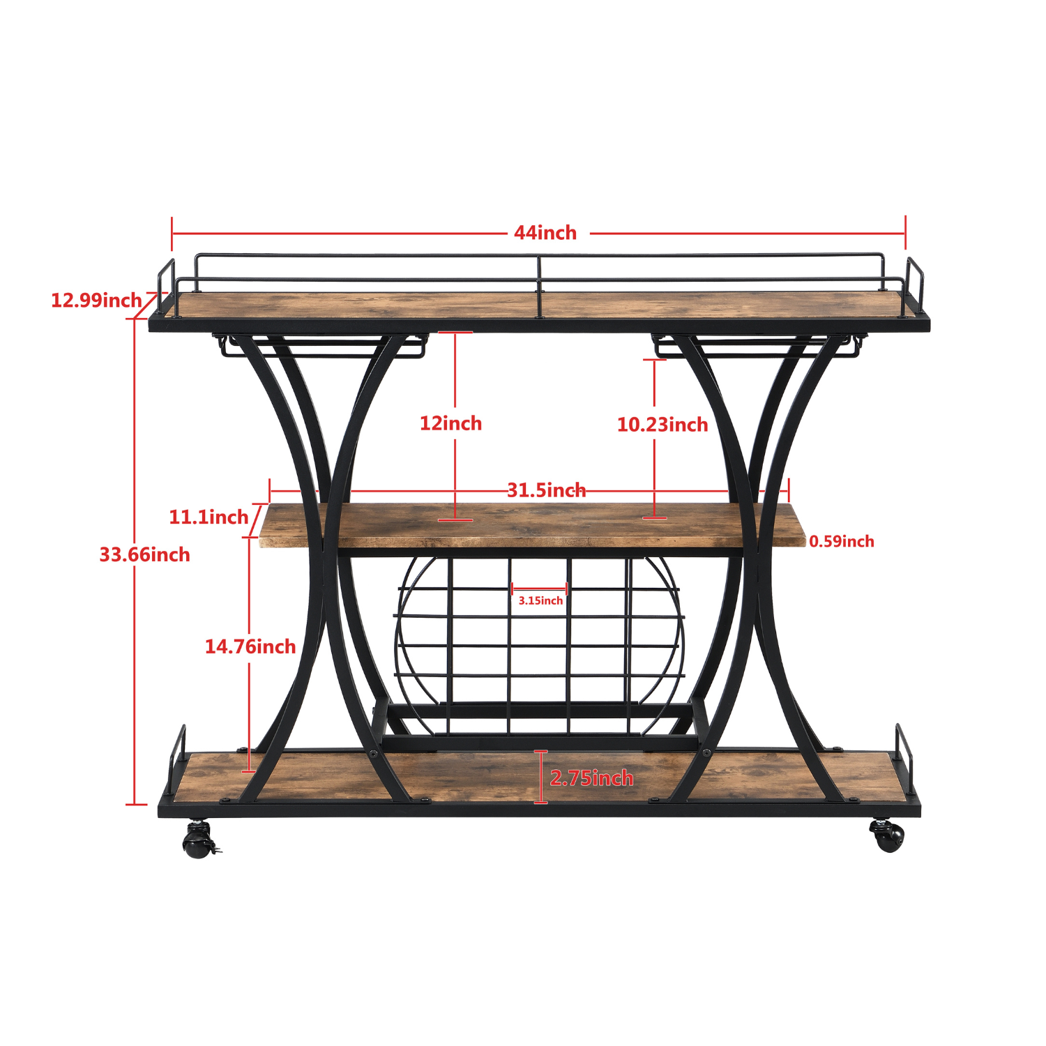 Industrial Rolling Bar Cart Home Kitchen Bar Cart and Dining Cart on Wheels 3 Tier Storage Shelf