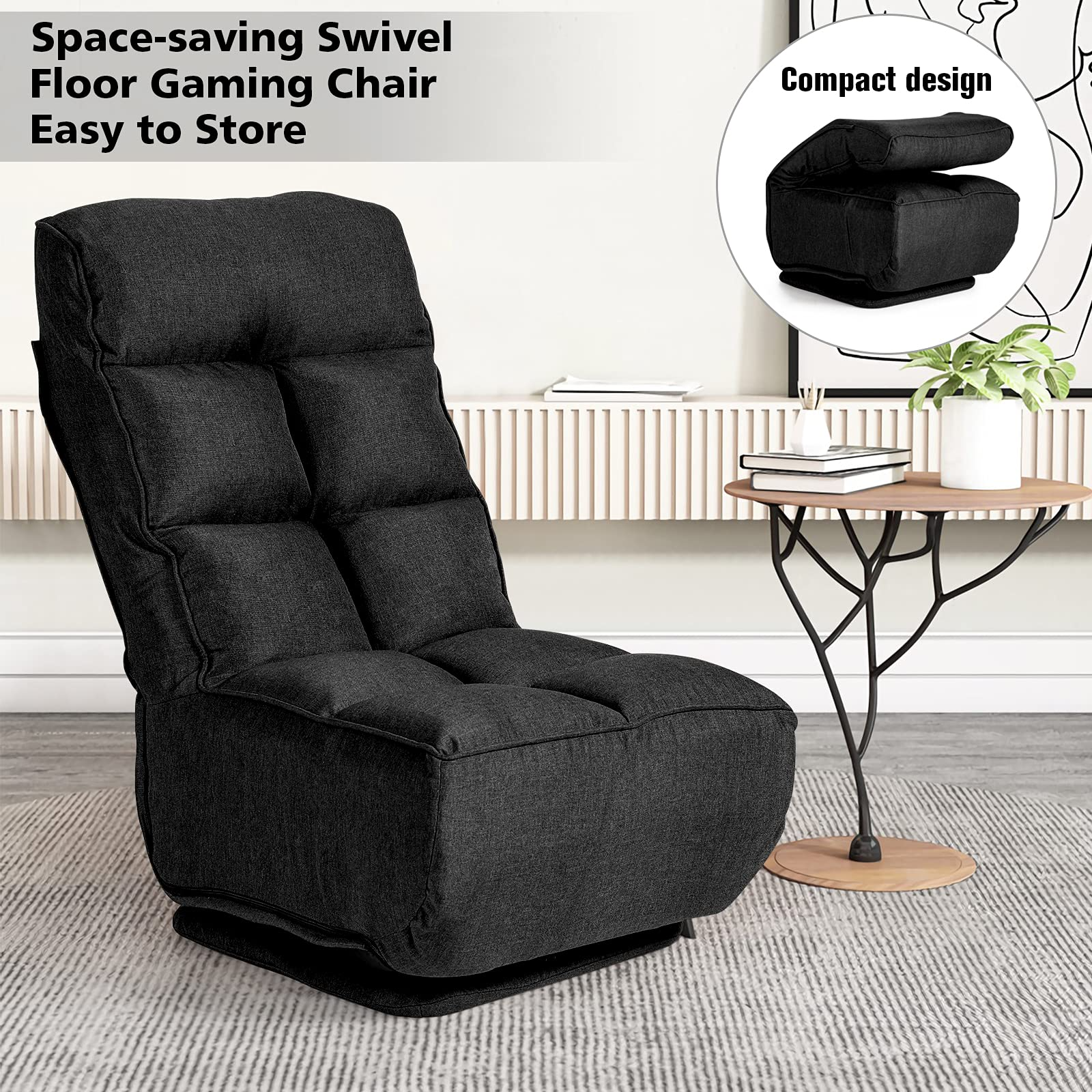 Giantex 360-Degree Swivel Lazy Sofa Floor Chair w/ 6 Adjustable Positions