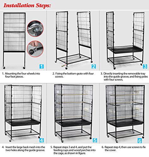 Yaheetech 52''Bird Cage Large Wrought Iron Flight Cage with Rolling Stand+2 Doors+4 Feeder Trays+2 Perches for Parrot Cockatiel Cockatoo Parakeet Finches