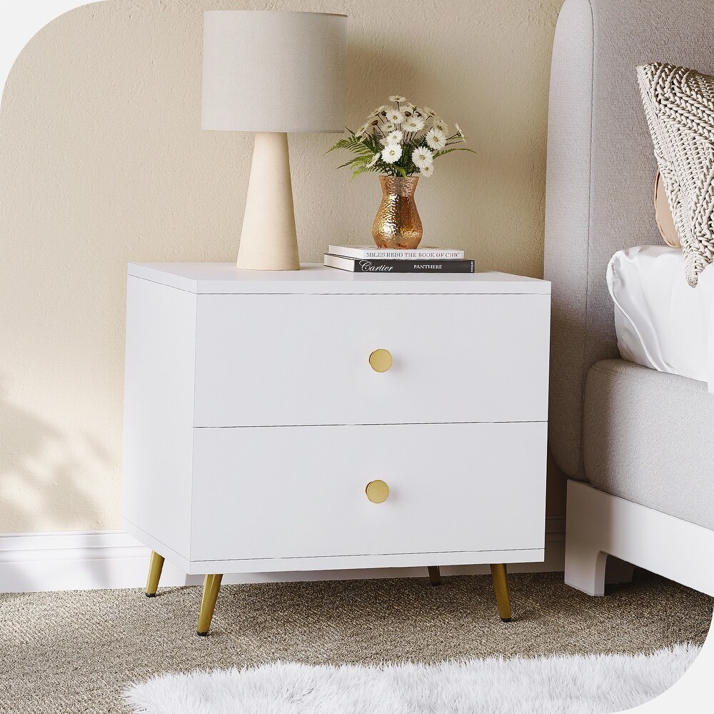 Holton Wood Nightstand with 2 Drawers Bedside Bed Table Cabinet White