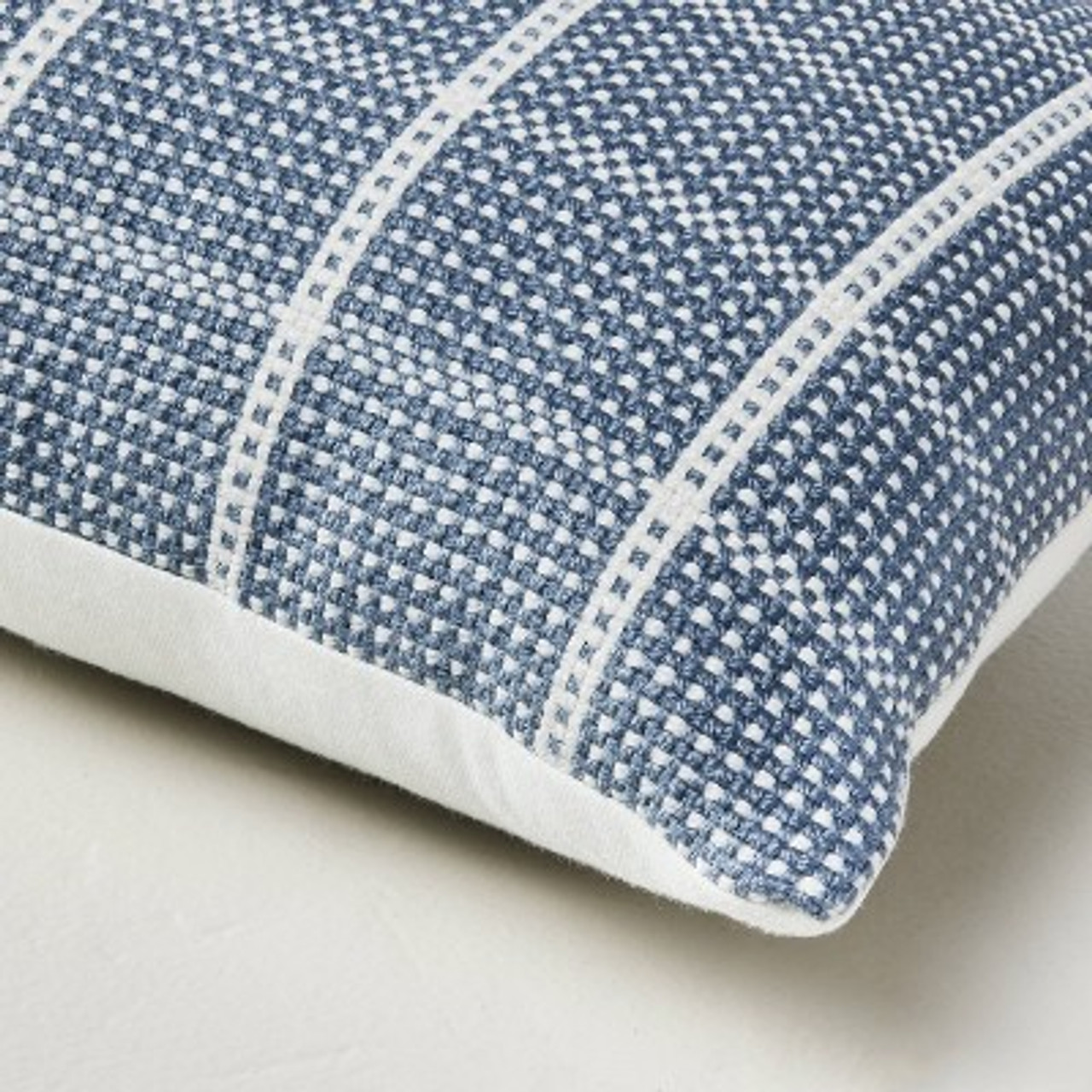 14x20 Textured Grid Lines Indoor/Outdoor Lumbar Throw Pillow Blue/Cream - Hearth and Hand™ with Magnolia