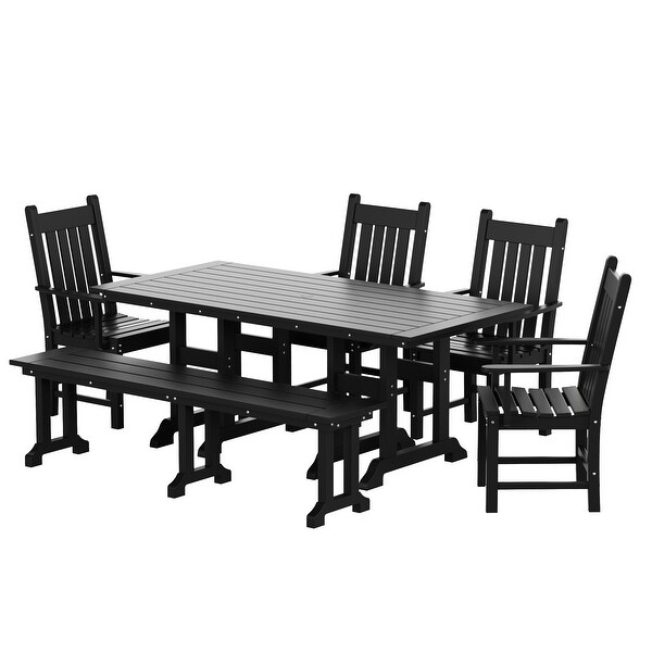 Polytrends Laguna Hdpe All Weather Outdoor Patio Dining Set with Rectangle Table，Arm Chairs and Bench (6Piece Set)