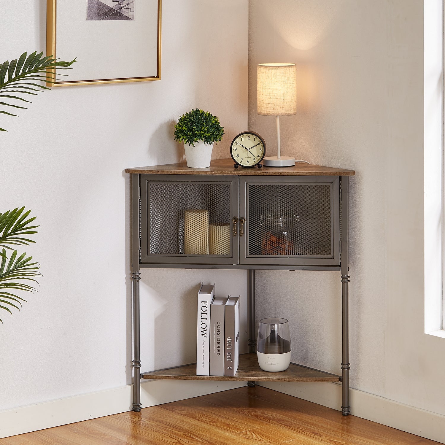 VECELO 3-Tier Corner Shelf with Storage Cabinet and Doors