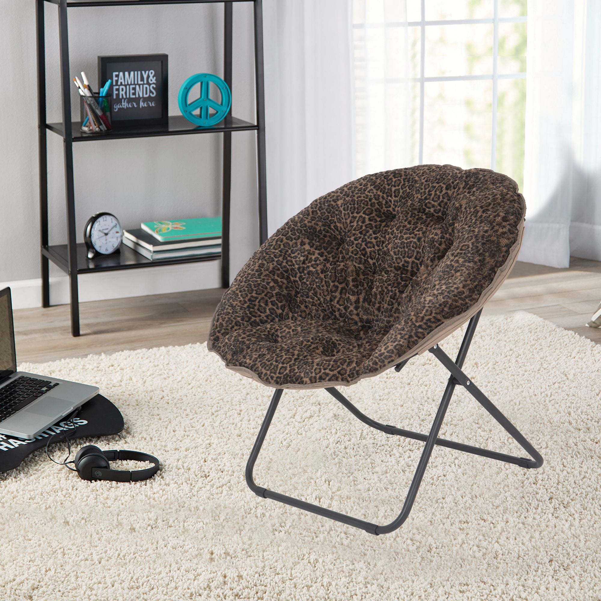 Mainstays Plush Faux Fur Saucer Chair, Cheetah